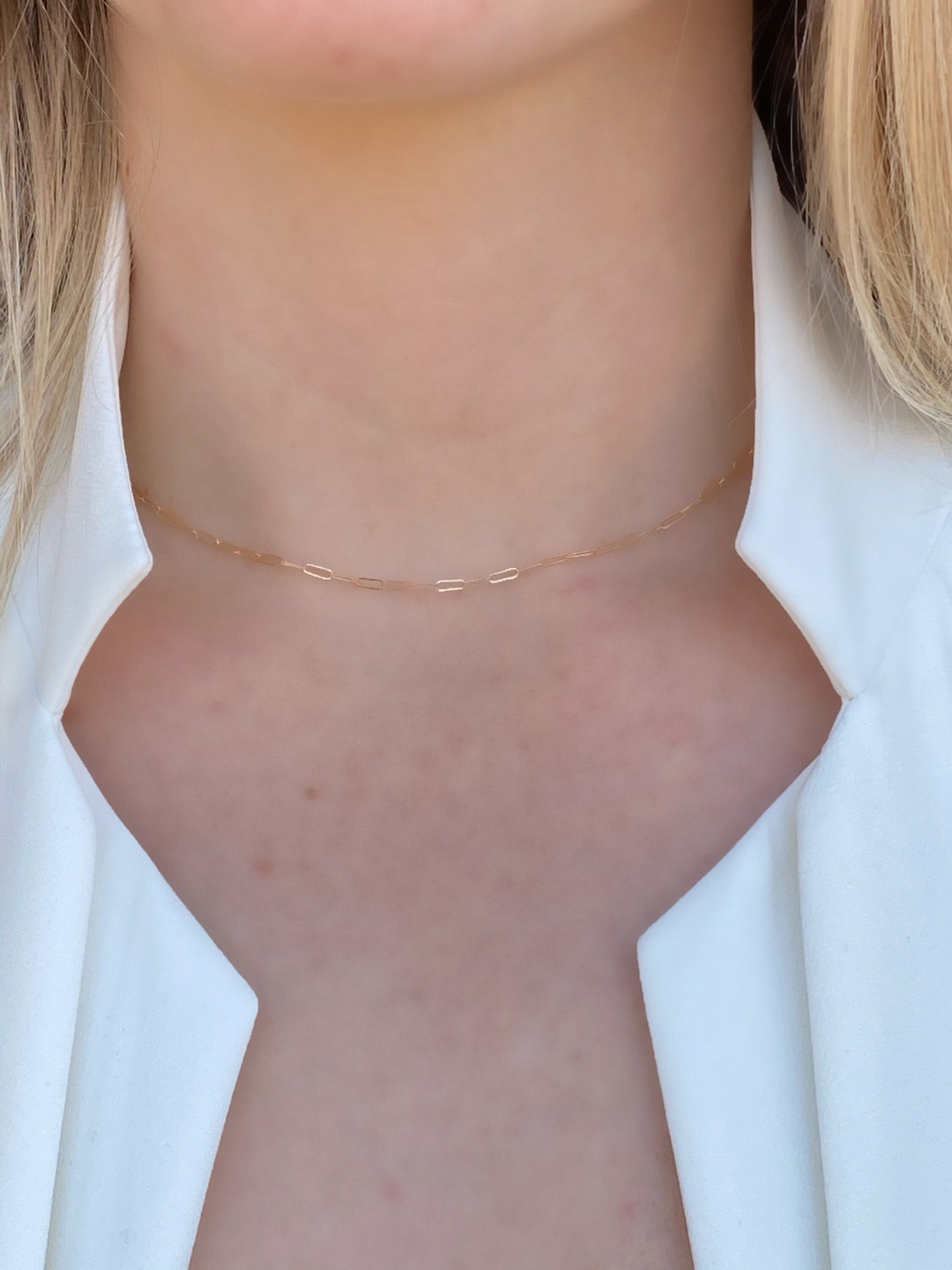 Tiny paper clip chain choker necklace