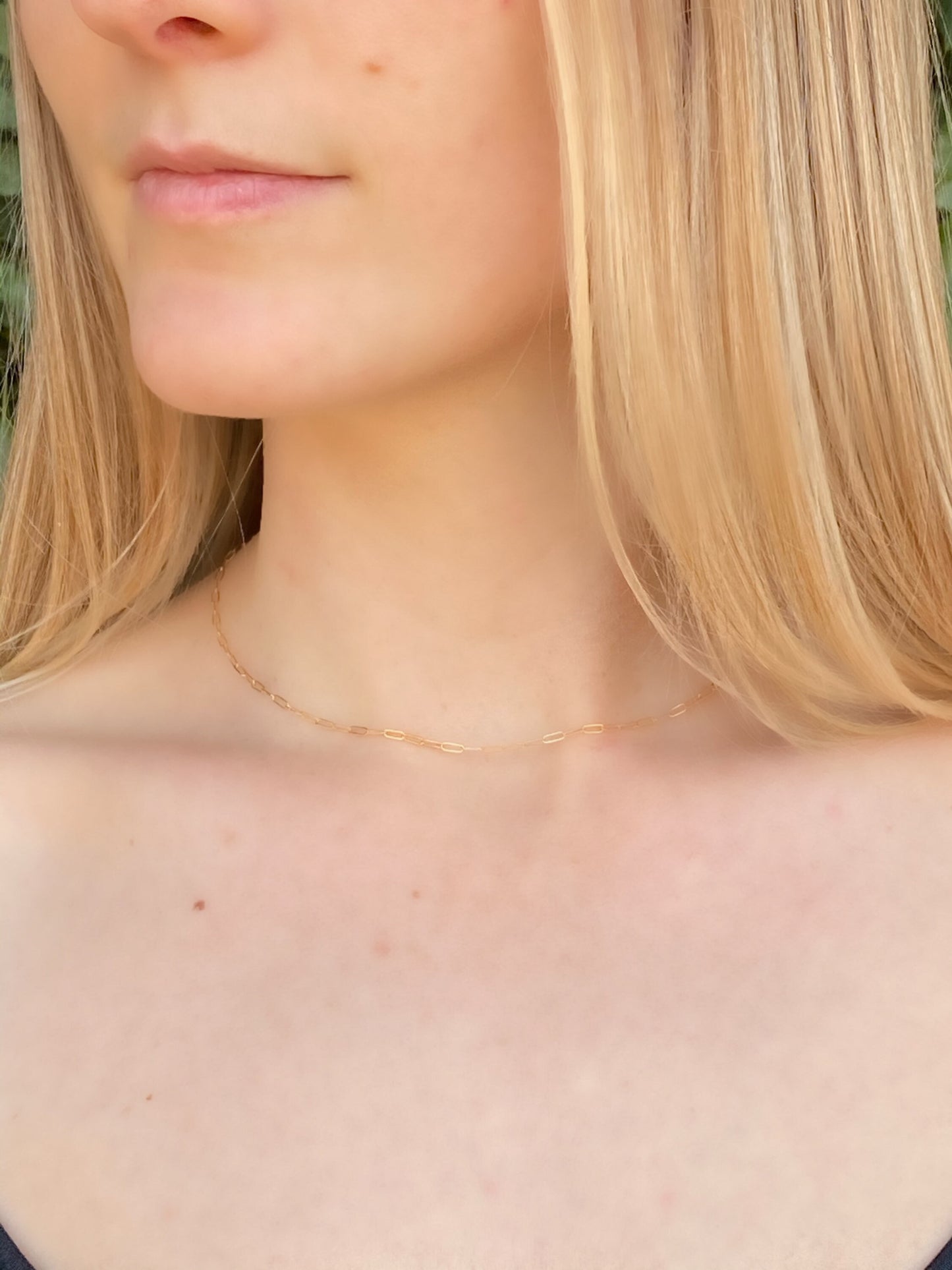 Tiny paper clip chain choker necklace