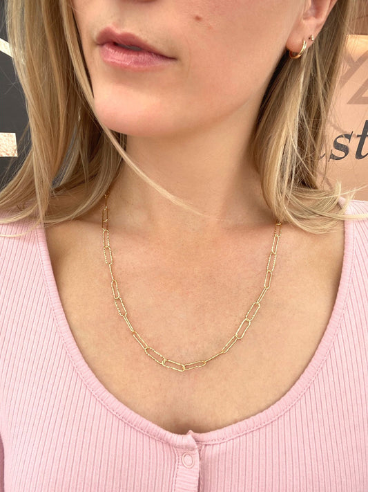 Hammered paper clip chain necklace