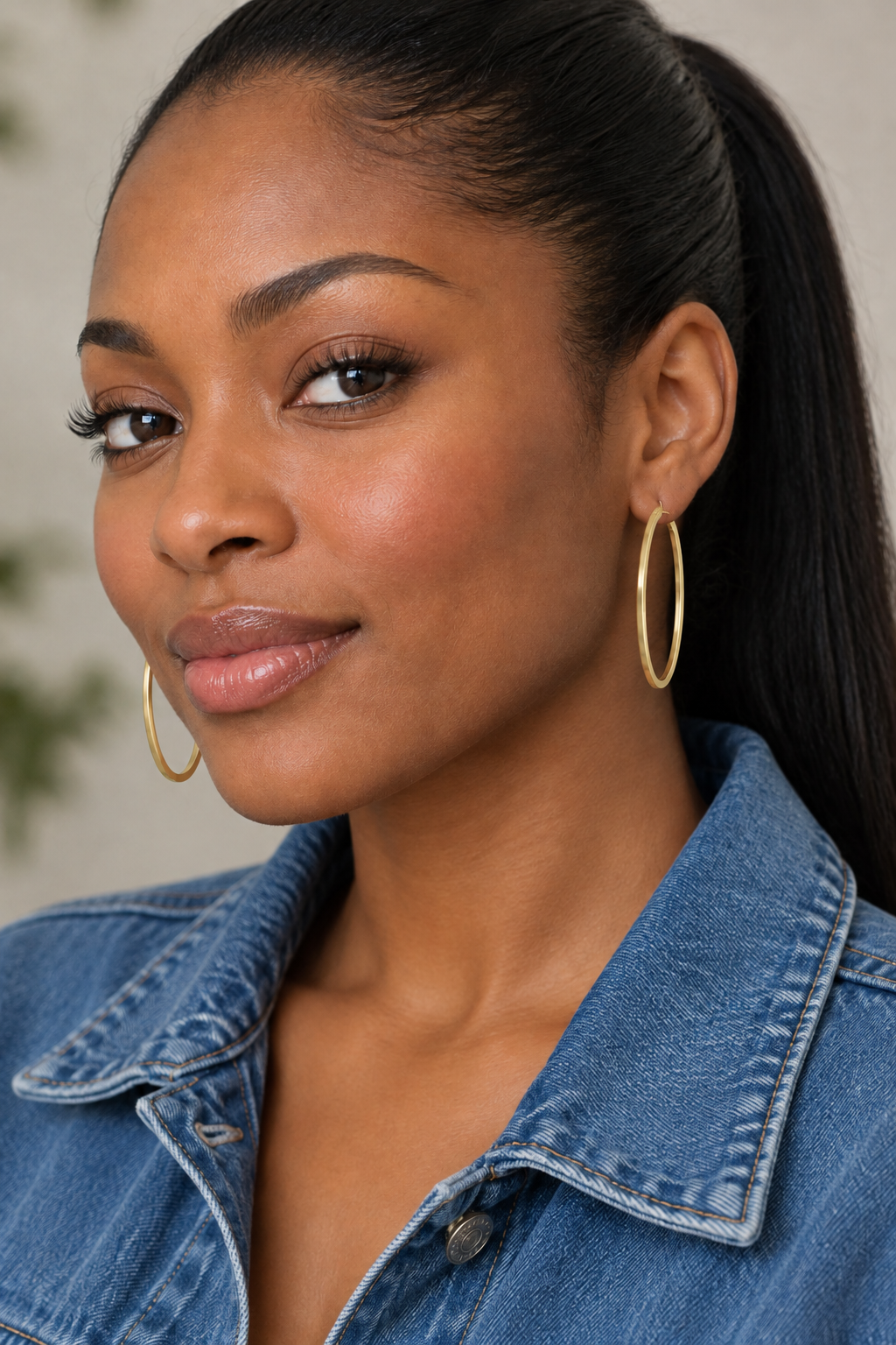 Revised portrait with gold hoops placed front to back through the earlobes